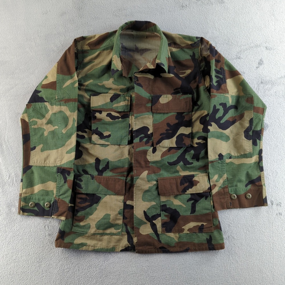 Vintage 90s US Military Jacket Mens Small Long Woodland‎ Camo BDU Combat Field